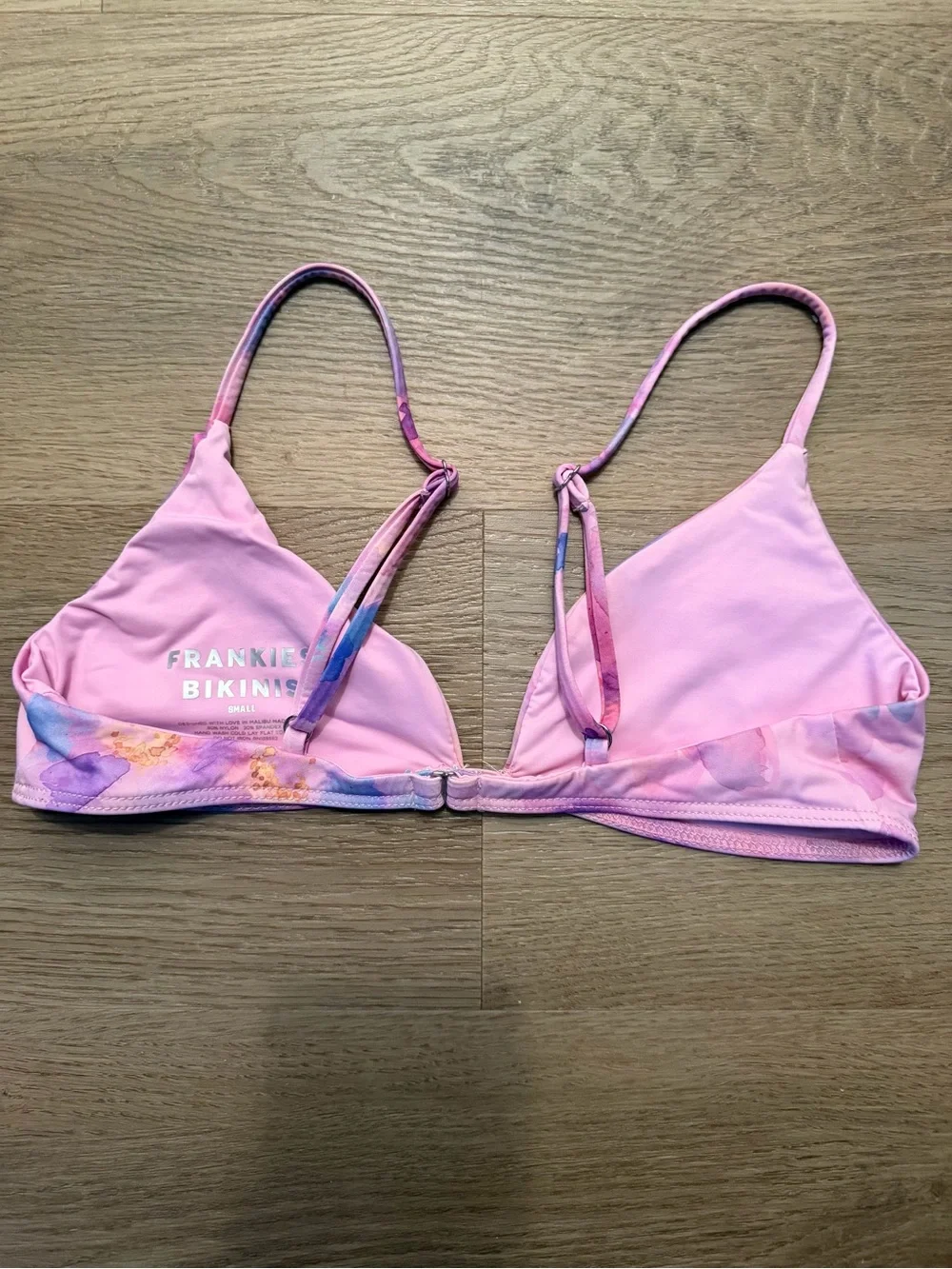 Frankie's Bikinis Pink Watercolor Floral Triangle bikini Top